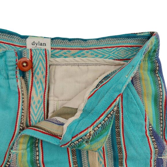 Dylan Shorts Womens 2 Green Cuffed Stripes Cotton Hippie Bohemian Travel Casual - Picture 2 of 9